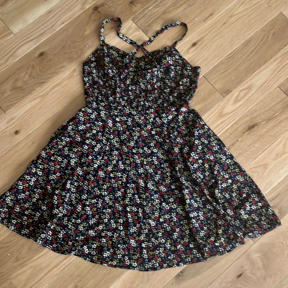 J. Crew Black button down sun Dress with Floral Pattern sz 2 - Picture 5 of 6